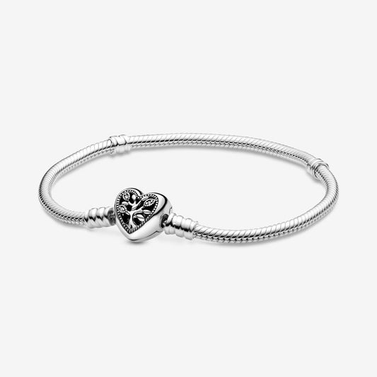 Brazalete Moments Cadena de Serpiente con Broche de Corazón con Árbol de Familia