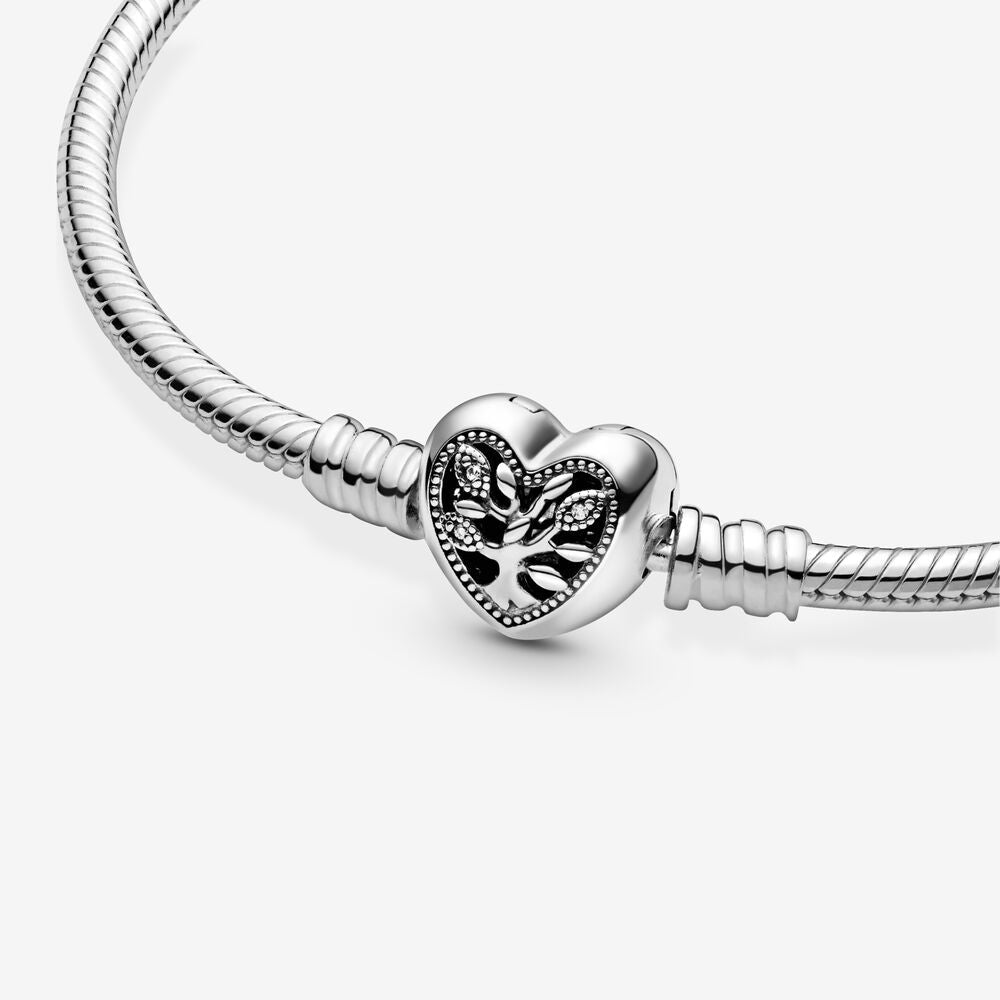 Brazalete Moments Cadena de Serpiente con Broche de Corazón con Árbol de Familia