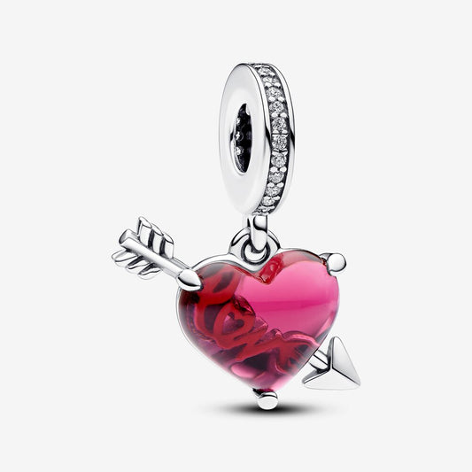 Charm Cristal de Murano Corazón Rojo y Flecha